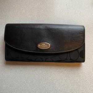 Coach black leather and fabric wallet